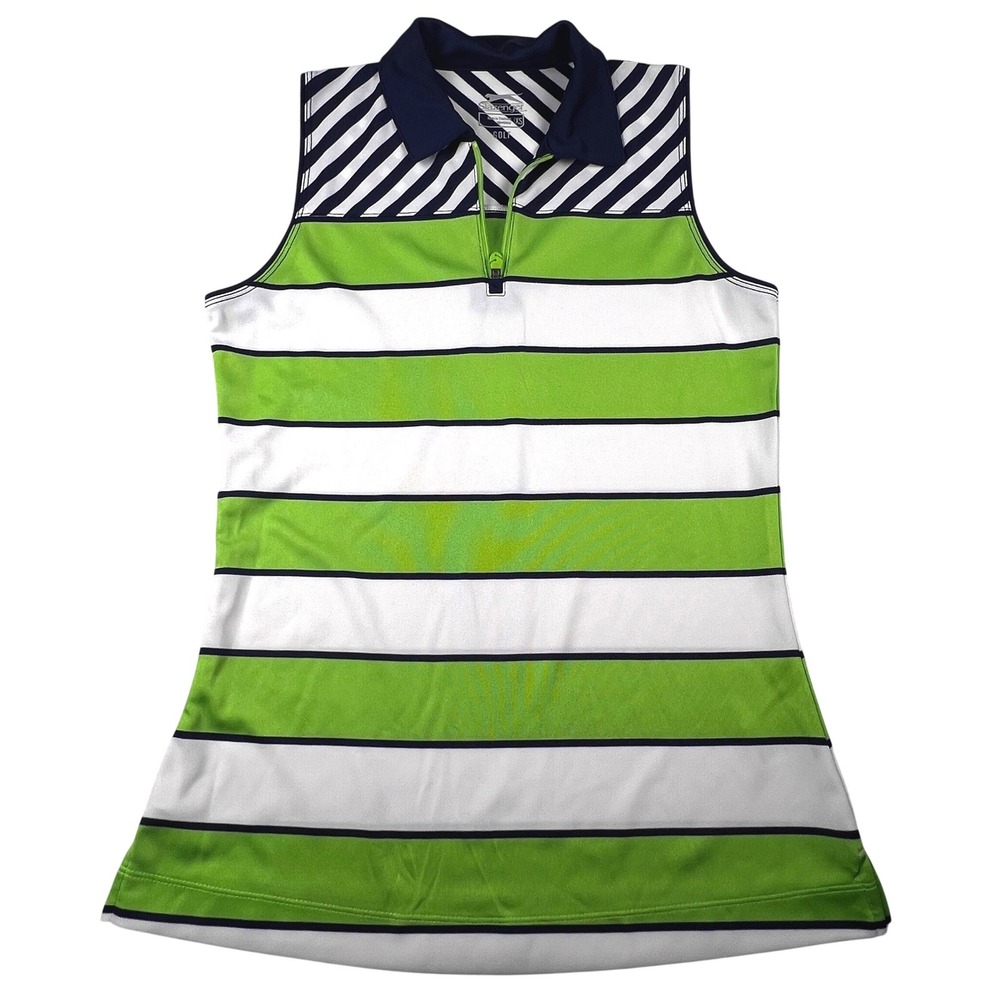 Slazenger Golf Polo Shirt Women's XS Green Striped Sleeveless Quarter Zip Active